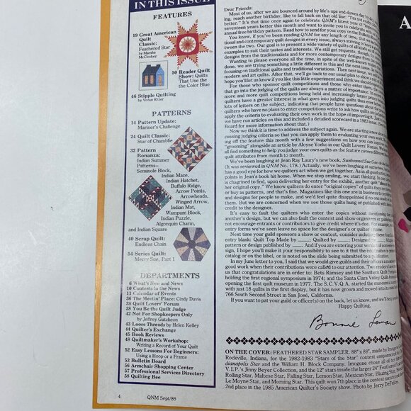 Quilters Newsletter Magazine September 1986 Issue 185 Patterns and Tip Articles - Picture 3 of 7